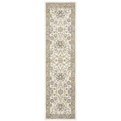 Andorra 8918I Stone/Ivory Area Rug, stone ivory modern traditional area rug with serene vintage-inspired pattern and dense pile.