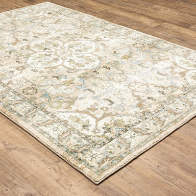 Andorra 9818G Beige/Ivory Area Rug, beige ivory modern traditional area rug with warm vintage-inspired design and dense soft pile.