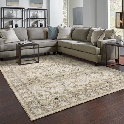 Andorra 9818G Beige/Ivory Area Rug, beige ivory modern traditional area rug with warm vintage-inspired design and dense soft pile.