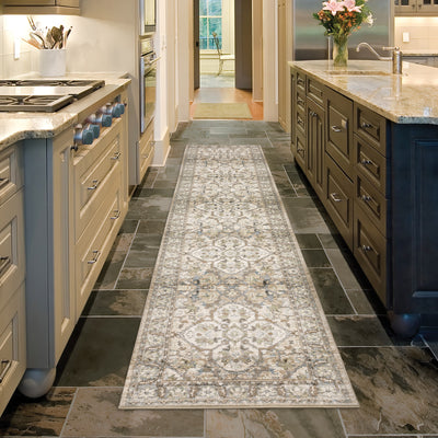 Andorra 9818G Beige/Ivory Area Rug, beige ivory modern traditional area rug with warm vintage-inspired design and dense soft pile.