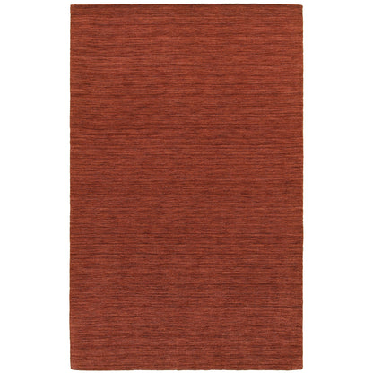 Aniston 27103 Rust Area Rug, rust solid wool area rug with heathered texture and warm handwoven surface.