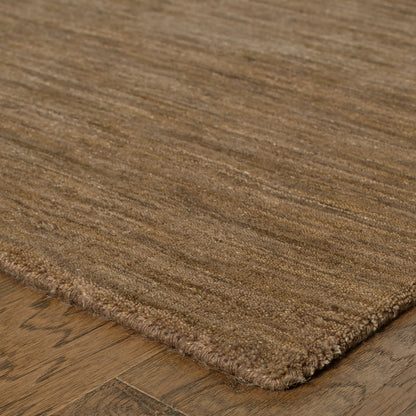 Aniston 27104 Tan Area Rug, tan solid wool area rug with heathered texture and softly handwoven surface.