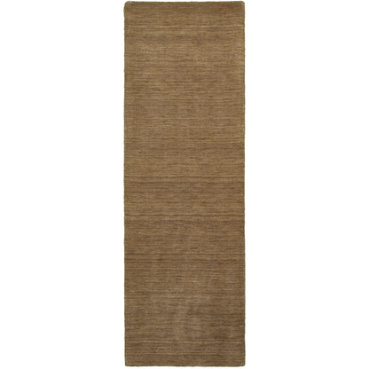 Aniston 27104 Tan Area Rug, tan solid wool area rug with heathered texture and softly handwoven surface.