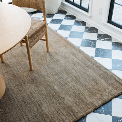Aniston 27105 Oatmeal Area Rug, oatmeal solid wool area rug with heathered texture and warm handwoven surface.