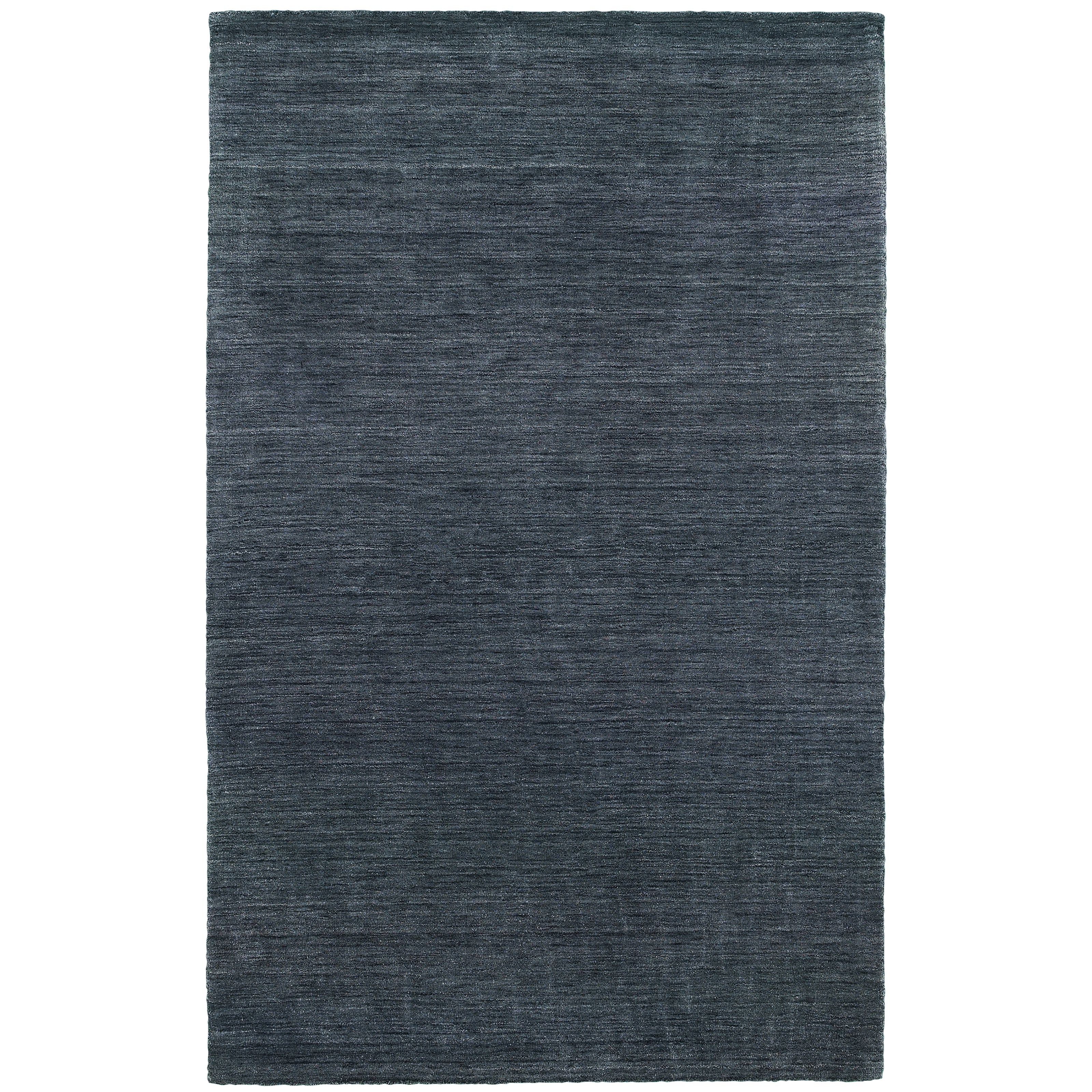 Aniston 27106 Navy Area Rug, navy solid wool area rug with heathered tonal variation and handwoven texture.