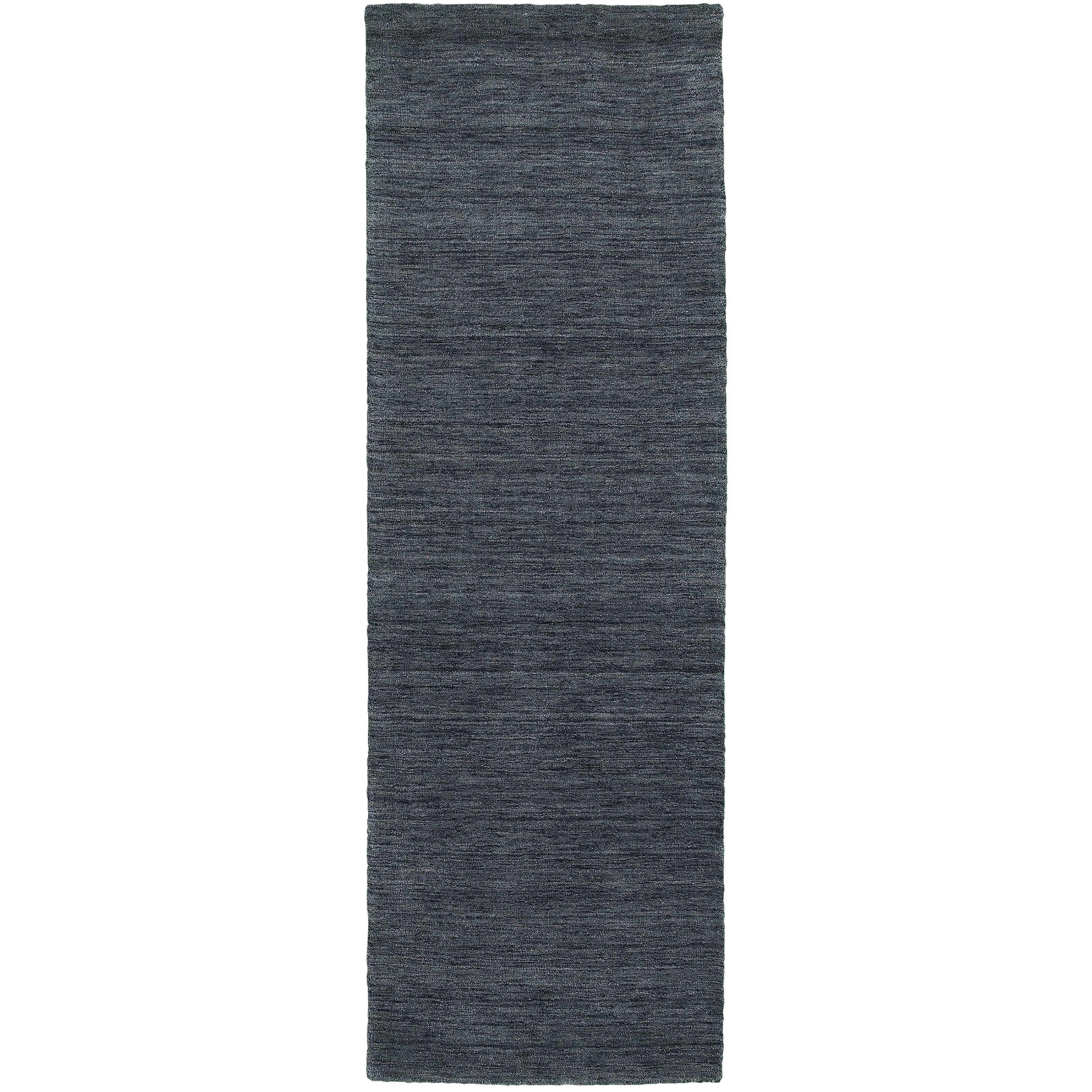 Aniston 27106 Navy Area Rug, navy solid wool area rug with heathered tonal variation and handwoven texture.