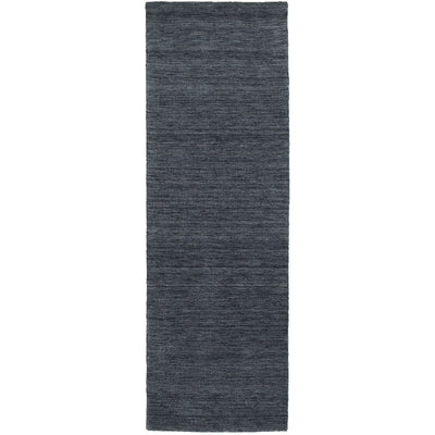 Aniston 27106 Navy Area Rug, navy solid wool area rug with heathered tonal variation and handwoven texture.