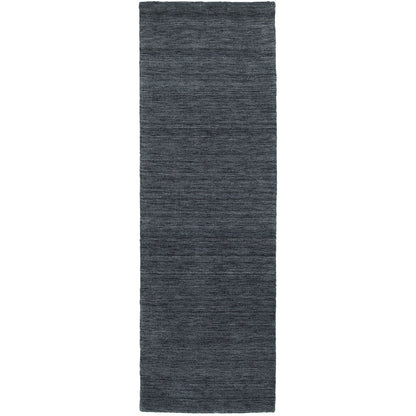 Aniston 27106 Navy Area Rug, navy solid wool area rug with heathered tonal variation and handwoven texture.