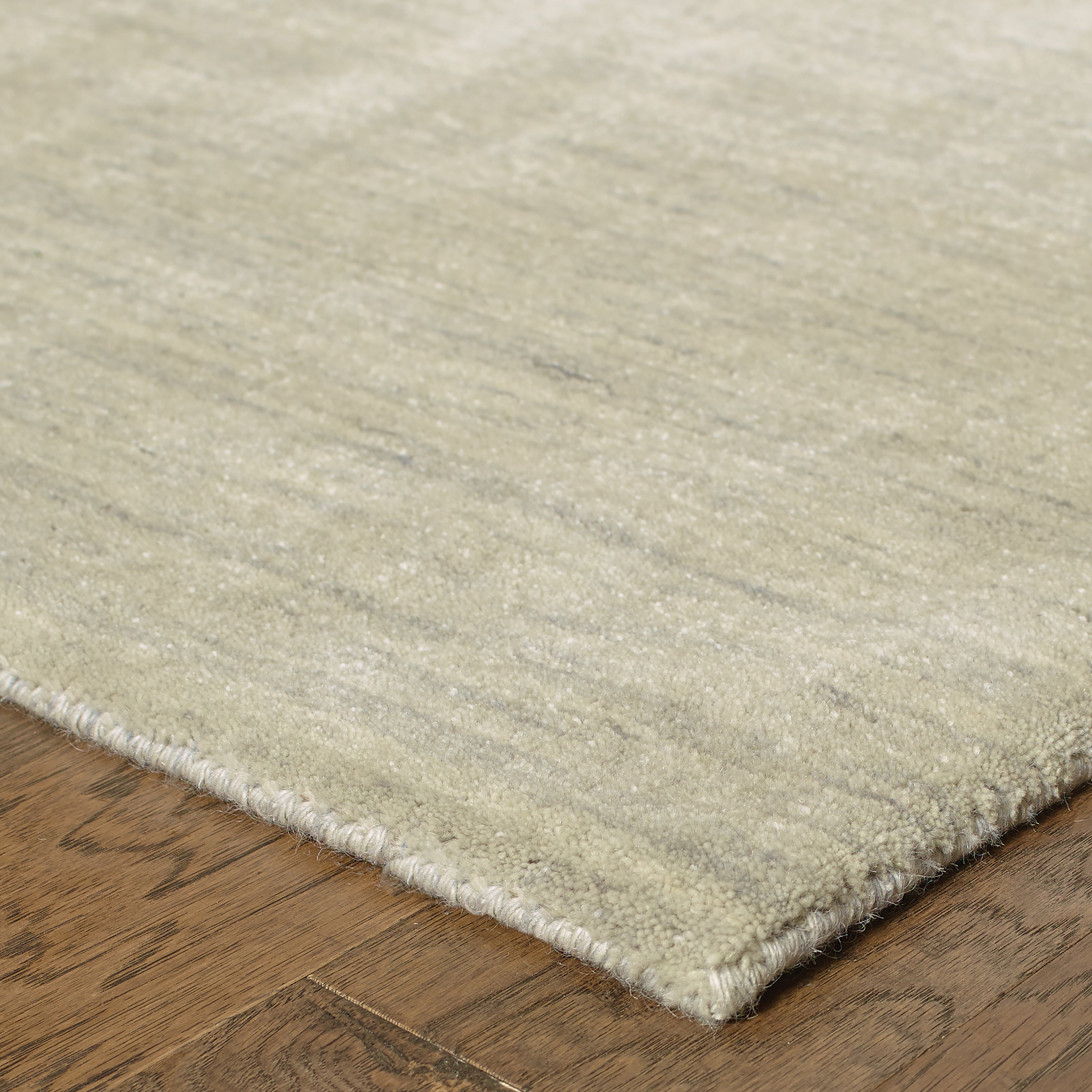 Aniston 27107 Beige Area Rug, beige solid wool area rug with subtle heathered texture and handwoven surface.