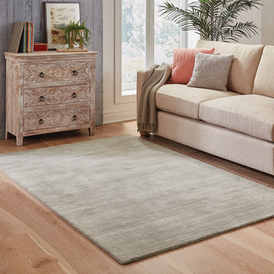 Aniston 27108 Grey Area Rug, grey solid wool area rug with heathered tonal texture and handwoven surface.