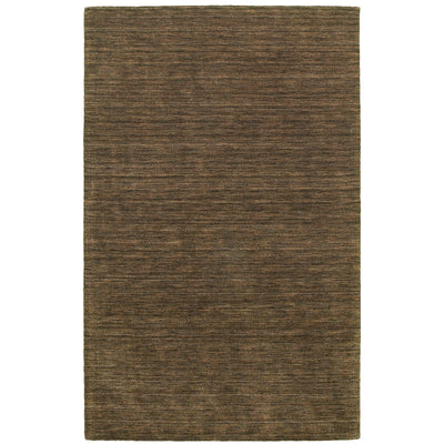 Aniston 27109 Brown Area Rug, brown solid wool area rug with heathered texture and natural handwoven surface.