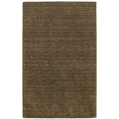 Aniston 27109 Brown Area Rug, brown solid wool area rug with heathered texture and natural handwoven surface.