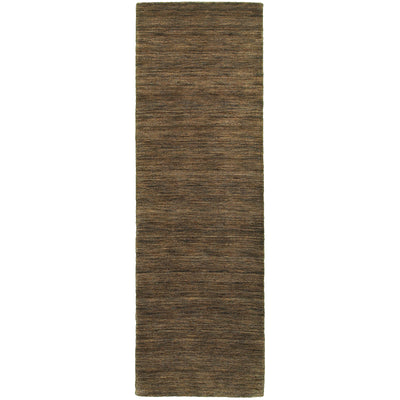 Aniston 27109 Brown Area Rug, brown solid wool area rug with heathered texture and natural handwoven surface.