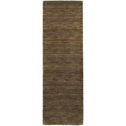 Aniston 27109 Brown Area Rug, brown solid wool area rug with heathered texture and natural handwoven surface.