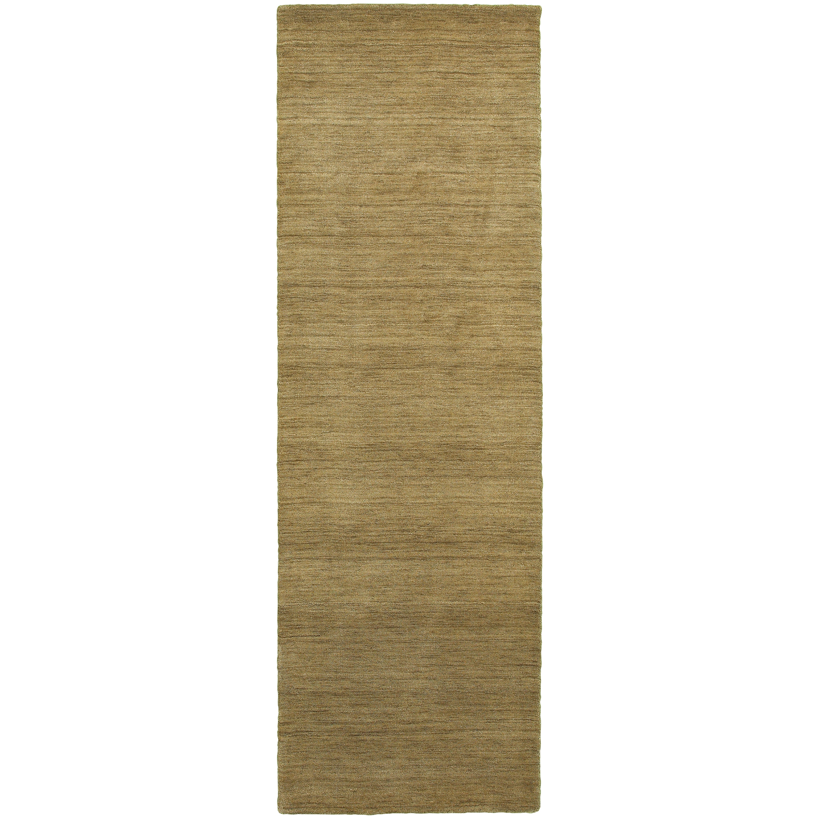 Aniston 27110 Gold Area Rug, gold solid wool area rug with heathered tonal depth and handwoven texture.