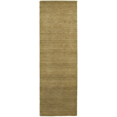 Aniston 27110 Gold Area Rug, gold solid wool area rug with heathered tonal depth and handwoven texture.