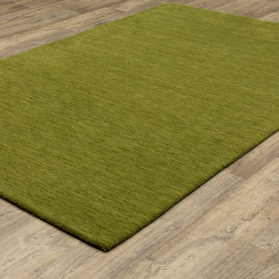 Aniston II 27116 Olive Green Area Rug, olive green solid wool area rug with heathered texture and plush hand-tufted surface.