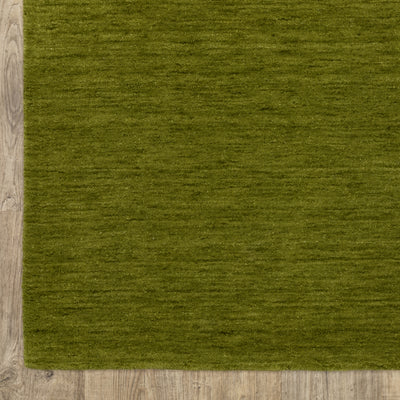 Aniston II 27116 Olive Green Area Rug, olive green solid wool area rug with heathered texture and plush hand-tufted surface.