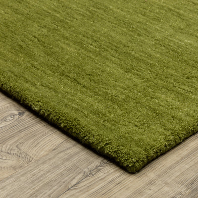Aniston II 27116 Olive Green Area Rug, olive green solid wool area rug with heathered texture and plush hand-tufted surface.