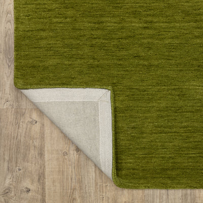 Aniston II 27116 Olive Green Area Rug, olive green solid wool area rug with heathered texture and plush hand-tufted surface.