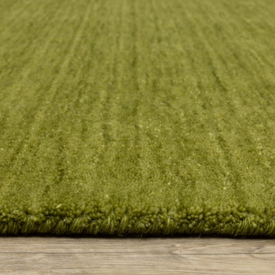 Aniston II 27116 Olive Green Area Rug, olive green solid wool area rug with heathered texture and plush hand-tufted surface.