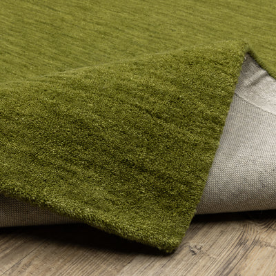 Aniston II 27116 Olive Green Area Rug, olive green solid wool area rug with heathered texture and plush hand-tufted surface.