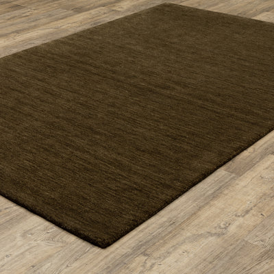 Aniston II 27117 Brown Area Rug, brown solid wool area rug with heathered texture and plush hand-tufted surface.