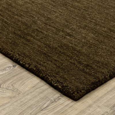 Aniston II 27117 Brown Area Rug, brown solid wool area rug with heathered texture and plush hand-tufted surface.