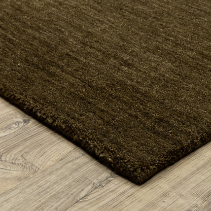 Aniston II 27117 Brown Area Rug, brown solid wool area rug with heathered texture and plush hand-tufted surface.