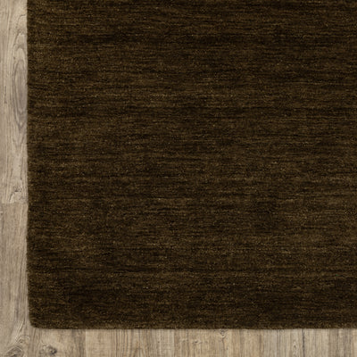 Aniston II 27117 Brown Area Rug, brown solid wool area rug with heathered texture and plush hand-tufted surface.