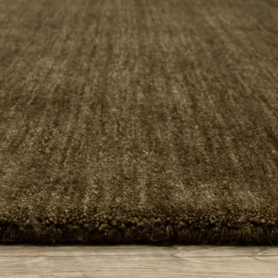 Aniston II 27117 Brown Area Rug, brown solid wool area rug with heathered texture and plush hand-tufted surface.