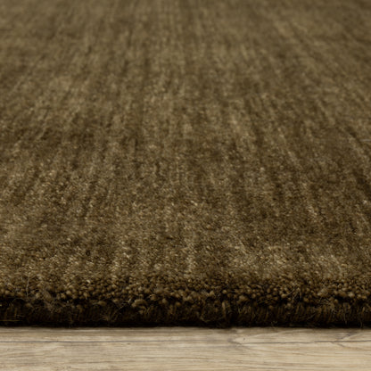 Aniston II 27117 Brown Area Rug, brown solid wool area rug with heathered texture and plush hand-tufted surface.