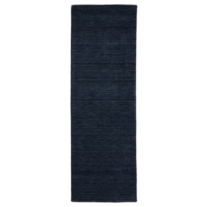 Aniston II 27119 Navy Area Rug, navy solid wool area rug with heathered texture and plush hand-tufted surface.