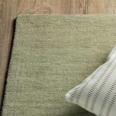 Aniston II 27120 Sage Green Area Rug, sage green solid wool area rug with heathered texture and plush hand-tufted surface.