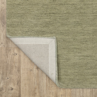 Aniston II 27120 Sage Green Area Rug, sage green solid wool area rug with heathered texture and plush hand-tufted surface.