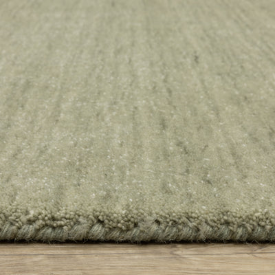 Aniston II 27120 Sage Green Area Rug, sage green solid wool area rug with heathered texture and plush hand-tufted surface.