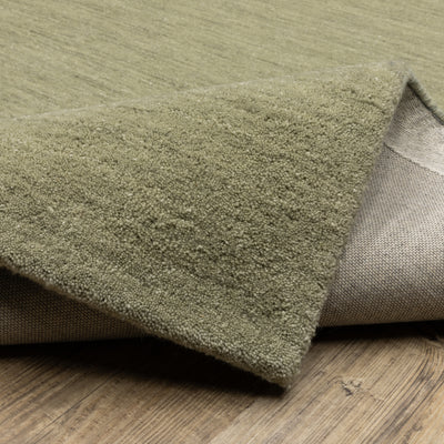 Aniston II 27120 Sage Green Area Rug, sage green solid wool area rug with heathered texture and plush hand-tufted surface.