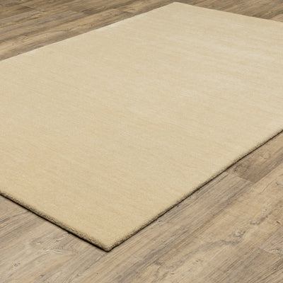 Aniston II 27122 Beige Area Rug, beige solid wool area rug with heathered texture and plush hand-tufted surface.