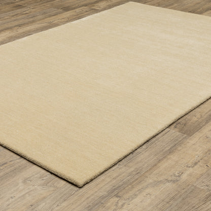 Aniston II 27122 Beige Area Rug, beige solid wool area rug with heathered texture and plush hand-tufted surface.