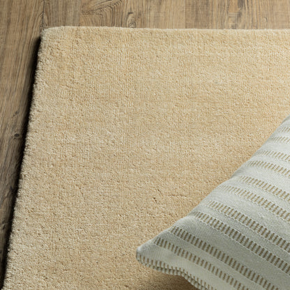 Aniston II 27122 Beige Area Rug, beige solid wool area rug with heathered texture and plush hand-tufted surface.