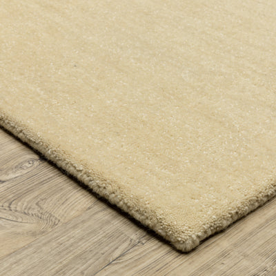 Aniston II 27122 Beige Area Rug, beige solid wool area rug with heathered texture and plush hand-tufted surface.