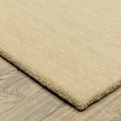 Aniston II 27122 Beige Area Rug, beige solid wool area rug with heathered texture and plush hand-tufted surface.