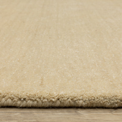 Aniston II 27122 Beige Area Rug, beige solid wool area rug with heathered texture and plush hand-tufted surface.