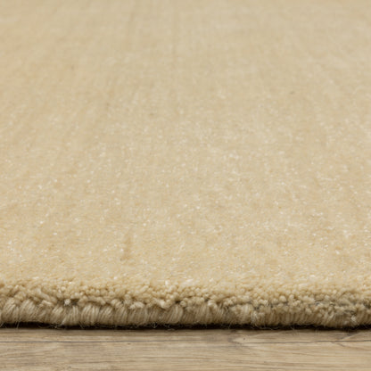 Aniston II 27122 Beige Area Rug, beige solid wool area rug with heathered texture and plush hand-tufted surface.