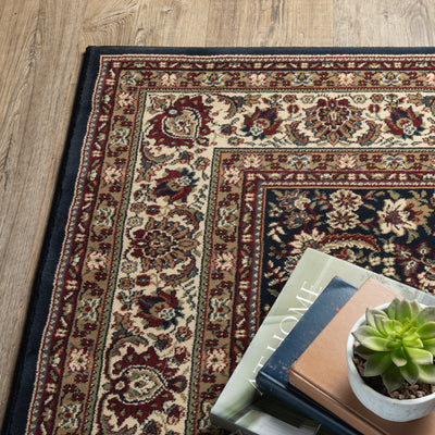 Ariana 113B2 Blue/Red Area Rug, blue, red traditional oriental area rug with crisp colors and detailed handmade collector-rug look.