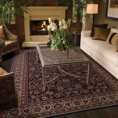 Ariana 113B2 Blue/Red Area Rug, blue, red traditional oriental area rug with crisp colors and detailed handmade collector-rug look.