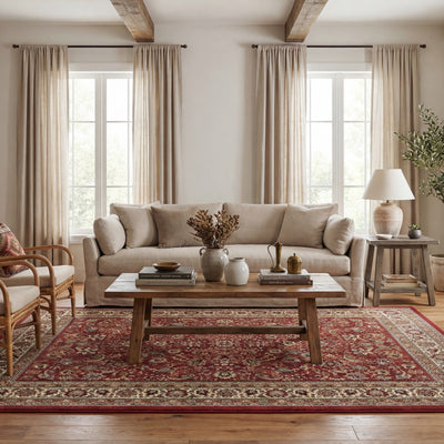 Ariana 113R3 Red/Ivory Area Rug, red ivory traditional oriental area rug with crisp palette and detailed collector-style pattern.
