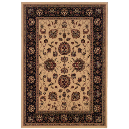 Ariana 130/7 Ivory/Black Area Rug, ivory black traditional oriental area rug with dramatic contrast and crisp detailed pattern.