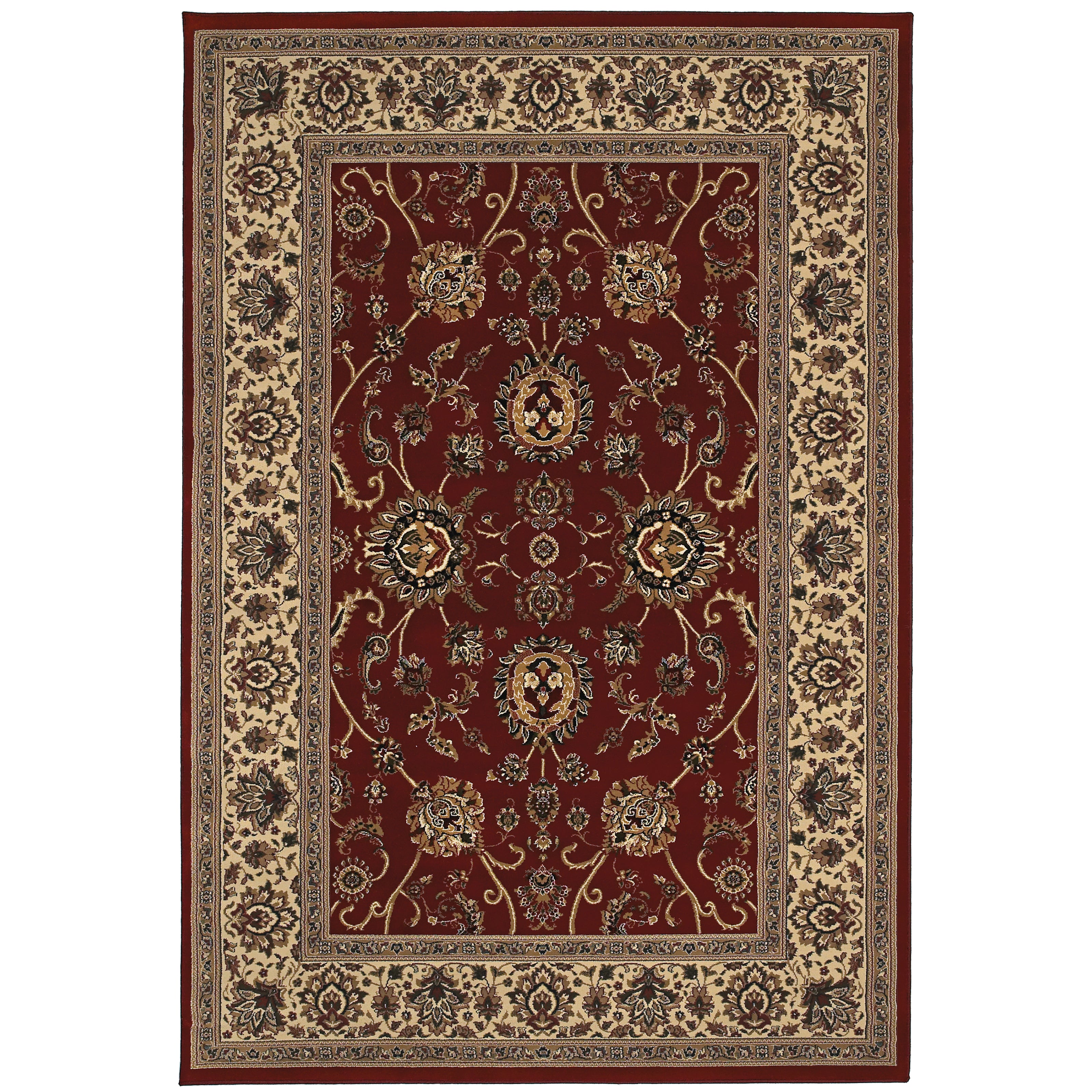 Ariana 130/8 Red/Ivory Area Rug, red ivory traditional oriental area rug with Old-World styling and intricate pattern definition.