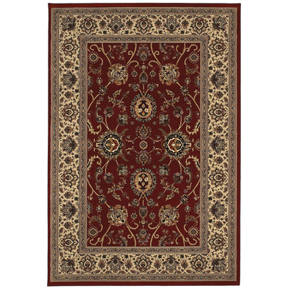 Ariana 130/8 Red/Ivory Area Rug, red ivory traditional oriental area rug with Old-World styling and intricate pattern definition.